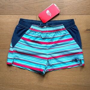 NWT North Face Girls/Youth Board Shorts - Small/6-7 - Red Aqua Stripe